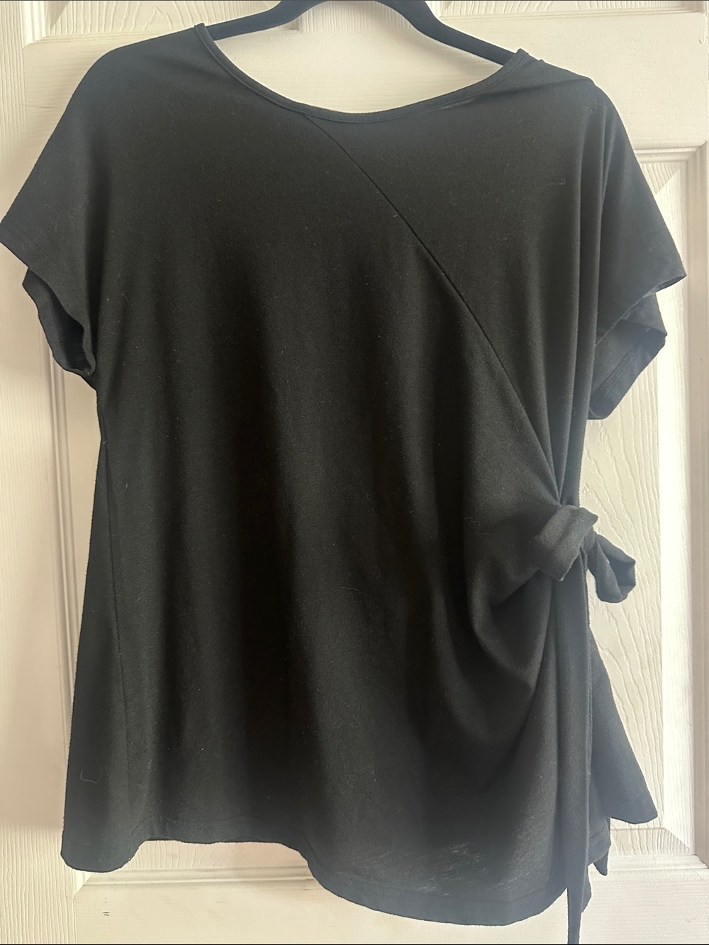 Women's Black Adjustable Side-Tie Stretchy Short Sleeve Top